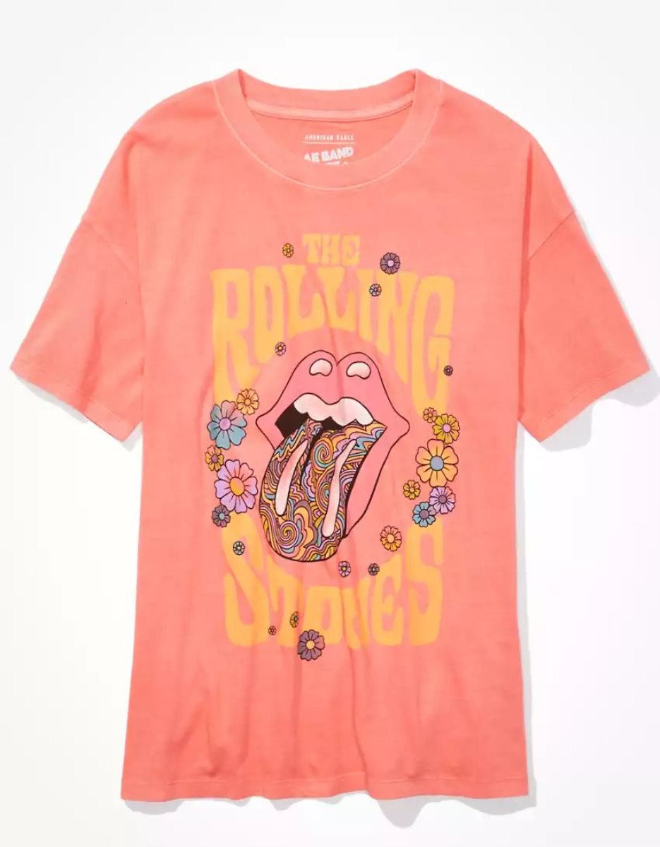 T Shirts American Eagle AE Oversized Rolling Stones Graphique Tee Corail Femme | GIO-72148594